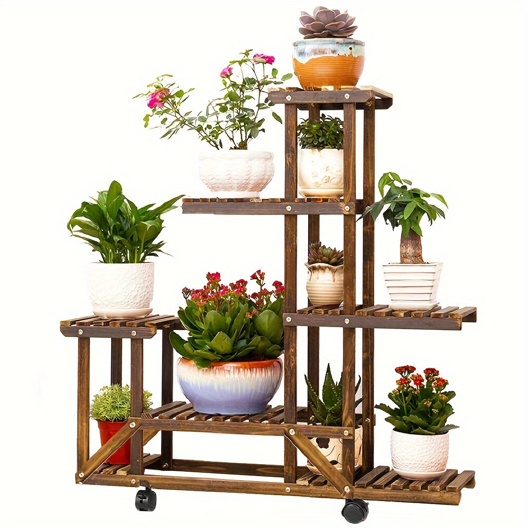 Support de Plantes en Bois Robuste à 6 Niveaux – Traitement Carbonisé