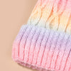 Bonnet Lana Arc-en-Ciel pour Filles - Chapeau Tricoté avec Pompon et Matériau Épais pour l'Hiver