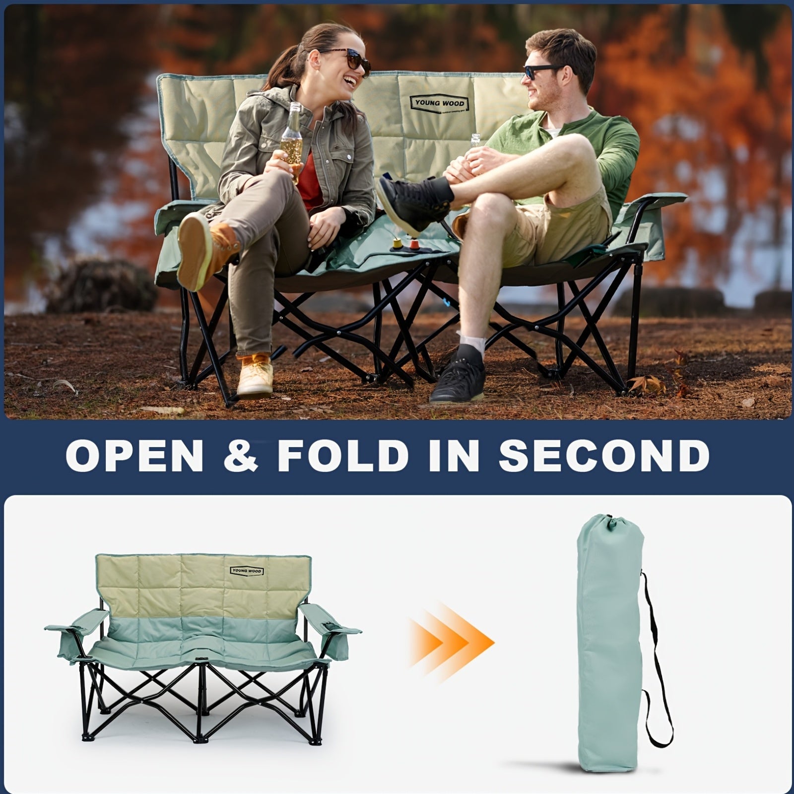 CampEase Fauteuil de Camping Loveseat – Confort Luxueux pour Deux