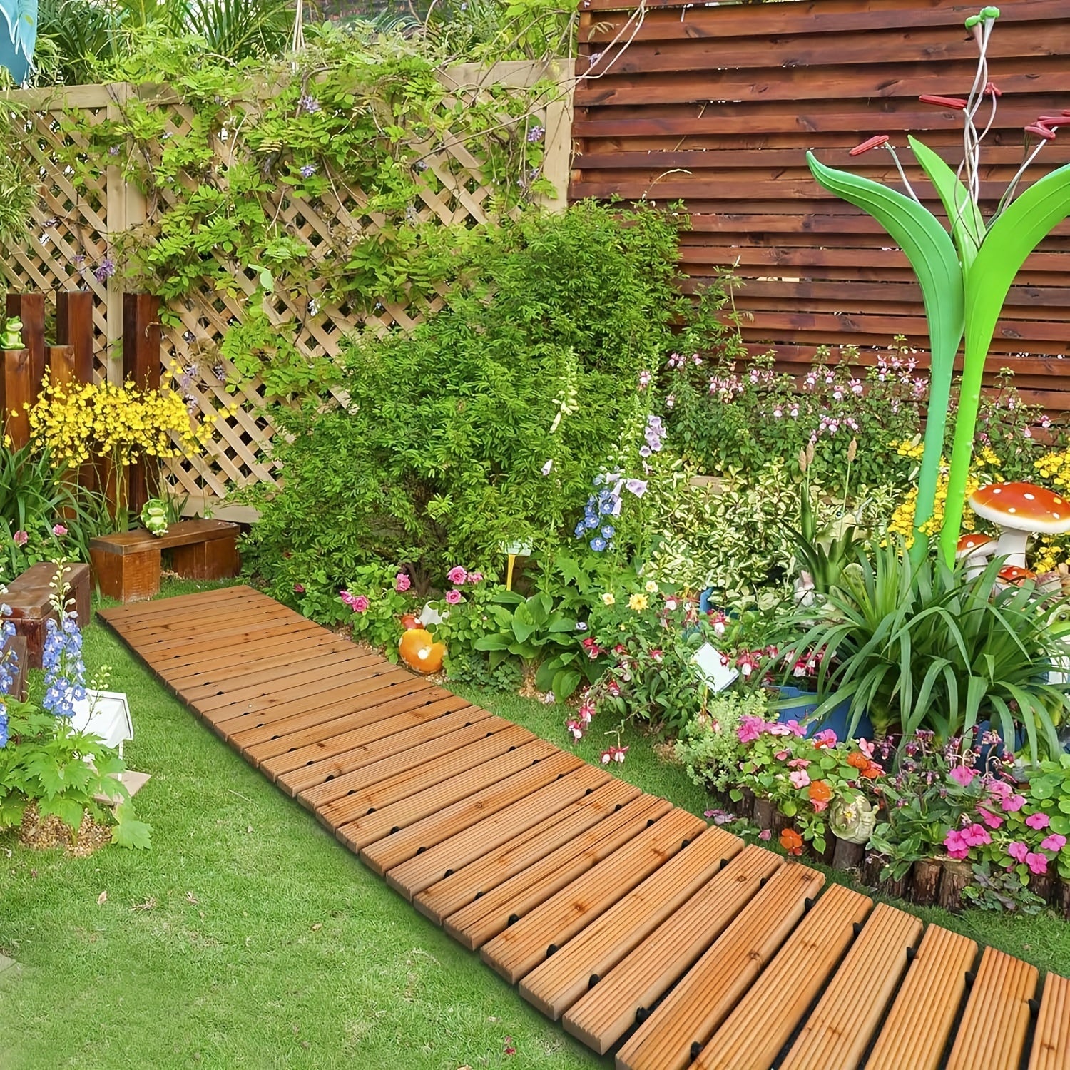 Tapis de Chemin en Bois Roulable – Tapis Durable pour l'Extérieur avec Protection Antidérapante