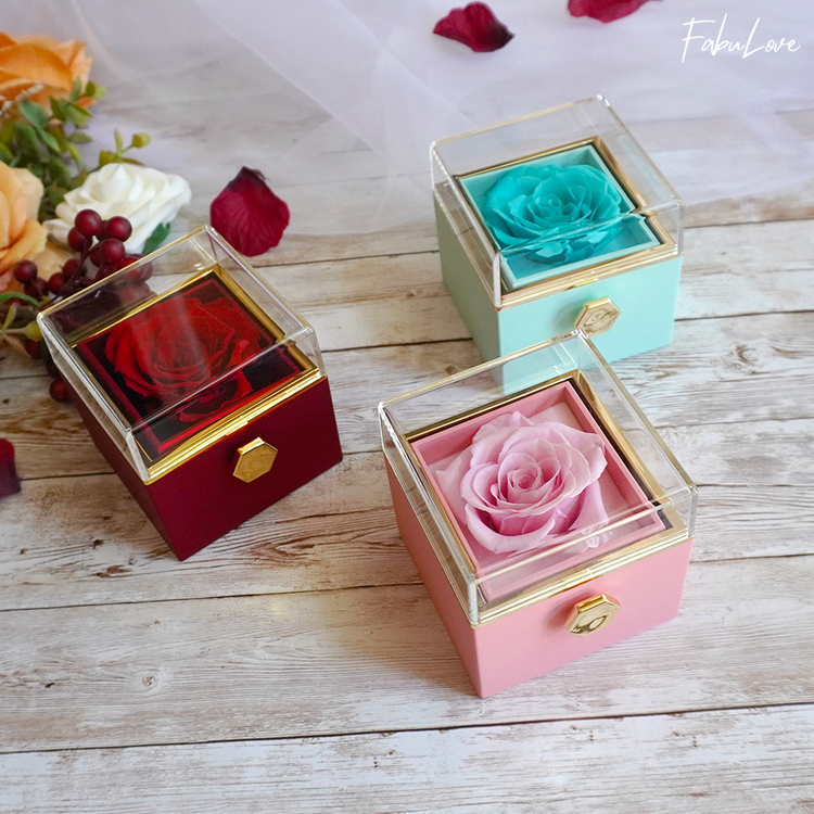 Boîte de Fleurs d'Amor – Rose Éternelle avec Gravure pour la Saint-Valentin