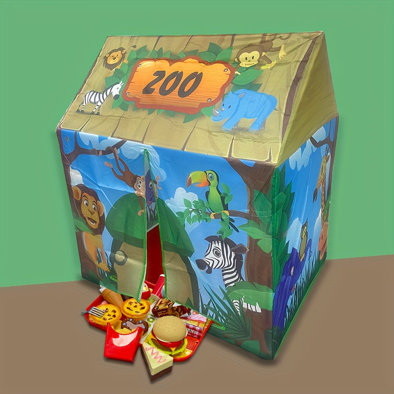 Tente de Jeu Safari Jungle - Maison de Jeu Thème Animaux avec Jouets de Pack Burger