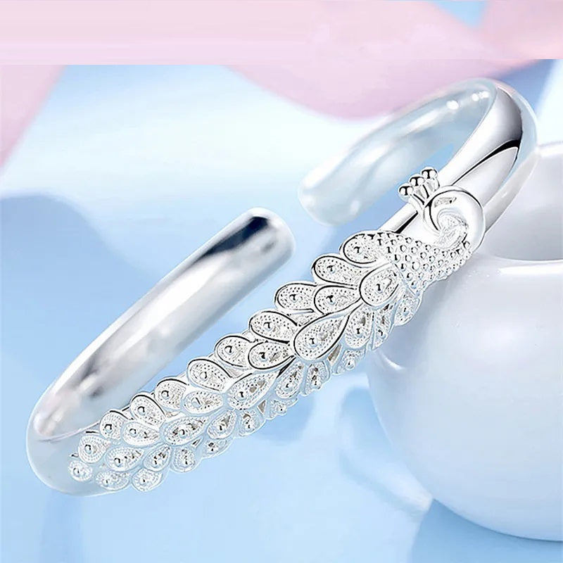 Bracelet en argent sterling avec charme paon