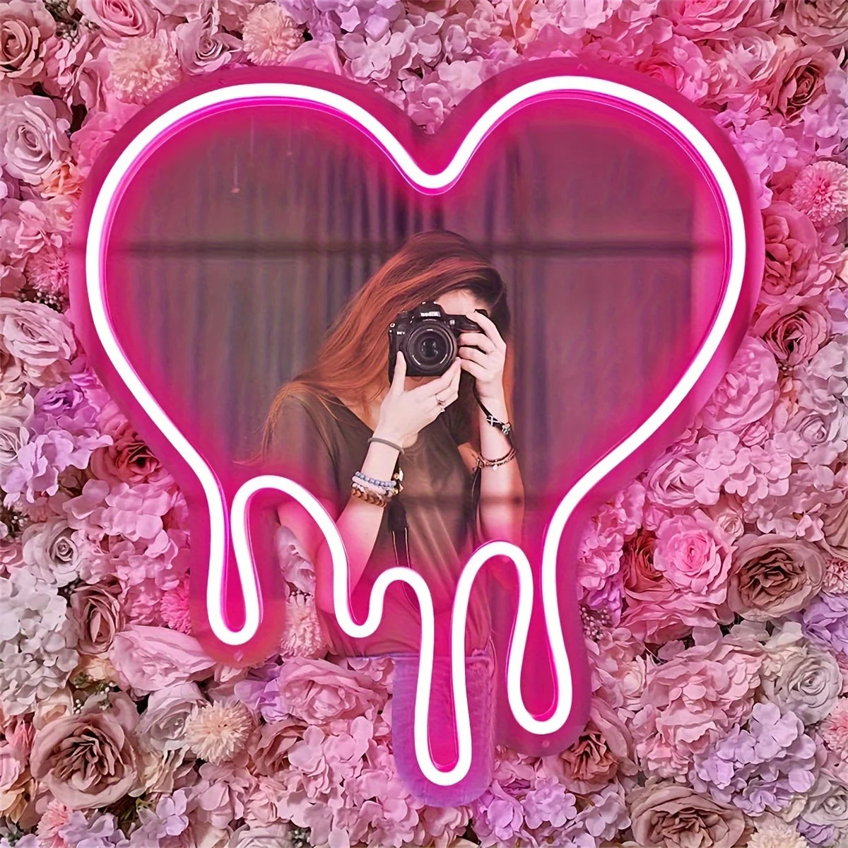 Signe Néon Cœur Fondant LED – Lumière Miroir Rose pour Décor Romantique et Esthétique