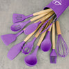 SilkChef Ensemble d'Ustensiles en Silicone de Luxe | Ustensiles de cuisine antiadhésifs et sécurisés avec manches en bois, modernes et lavables