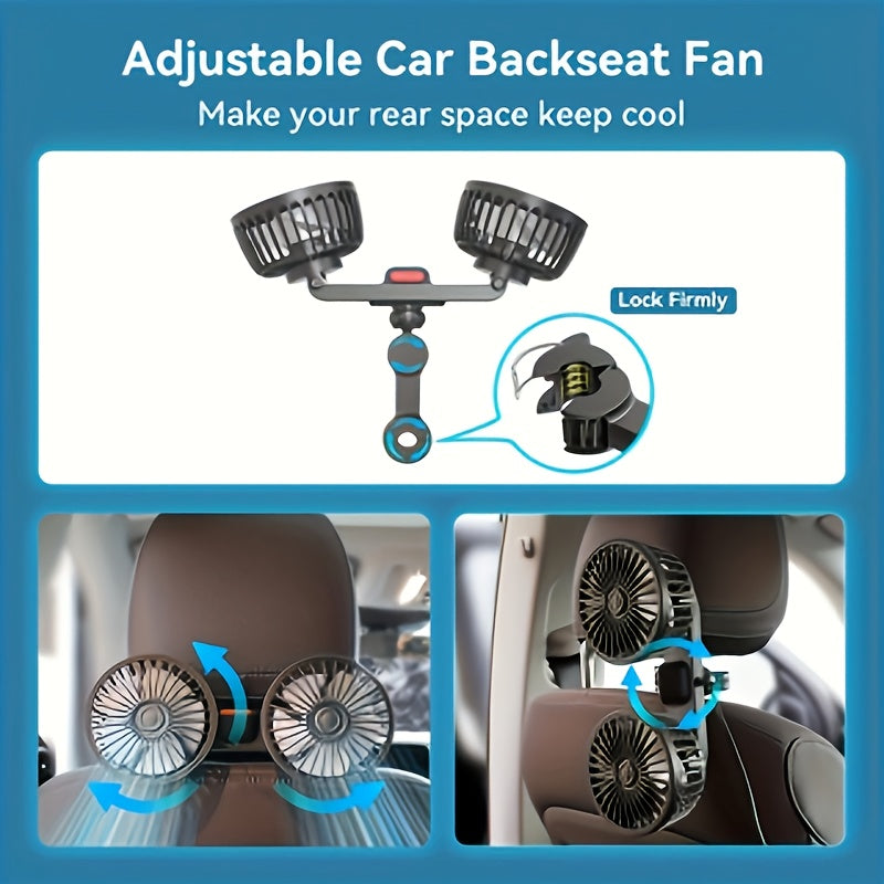 Ventilateur de Voiture Portable Double – 5 Lames Rotatif à 360° Ultra-Silencieux