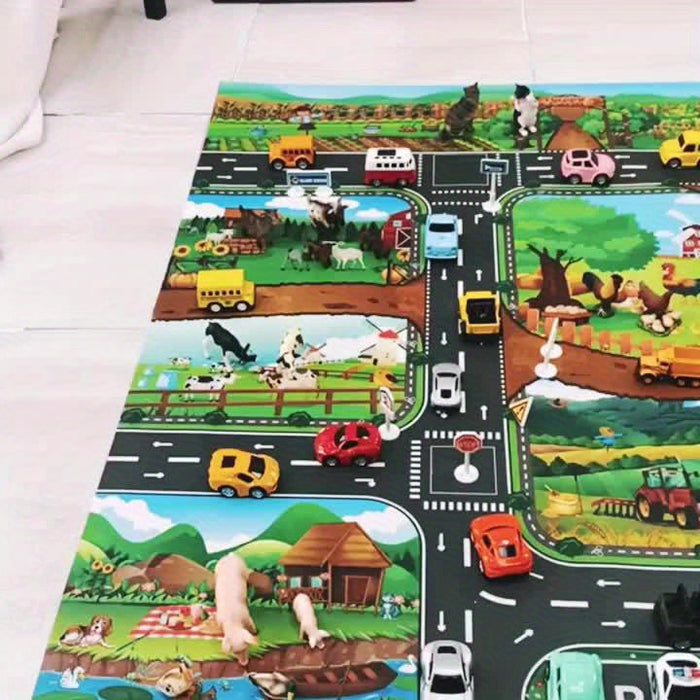 Tapis de Jeu Enfant avec Thème Ferme et Circulation - DuoPlay