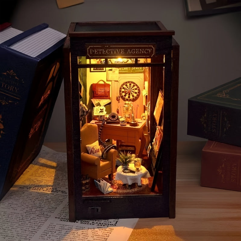 Bureau de Détective DIY Miniature – Ensemble de Puzzle 3D avec Éclairage pour Hobbyistes Créatifs