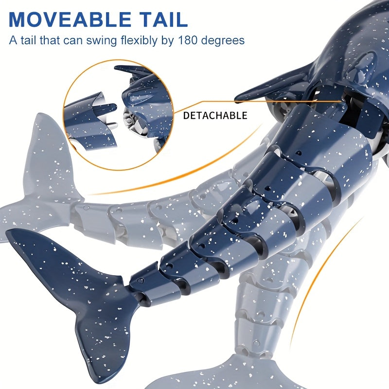 1:18 échelle RC requin baleine avec rotation à 360°, flexibilité à 180°, lumière LED éclaboussante, contrôle de croisière programmable - rechargeable par USB, idéal pour les jeunes pour jouer en été et comme cadeau d'anniversaire