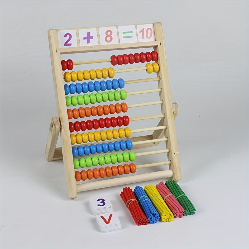 Boîte à Calcul en Bois Éducative – Apprenez à Additionner et Soustraire avec des Perles Colorées