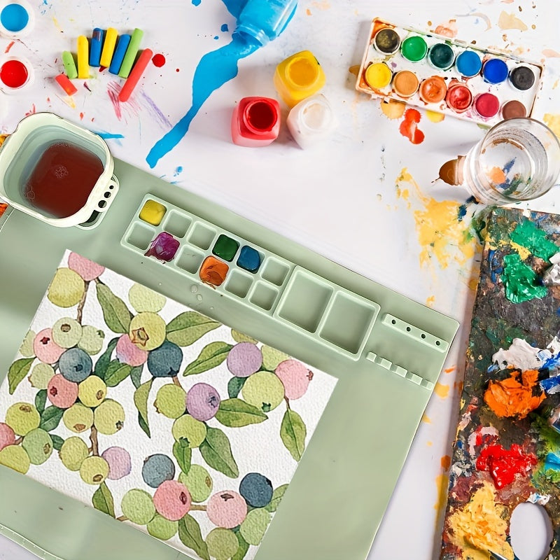 Tapis de Peinture en Silicone avec Palette et Support de Pinceaux – Durable et Flexible
