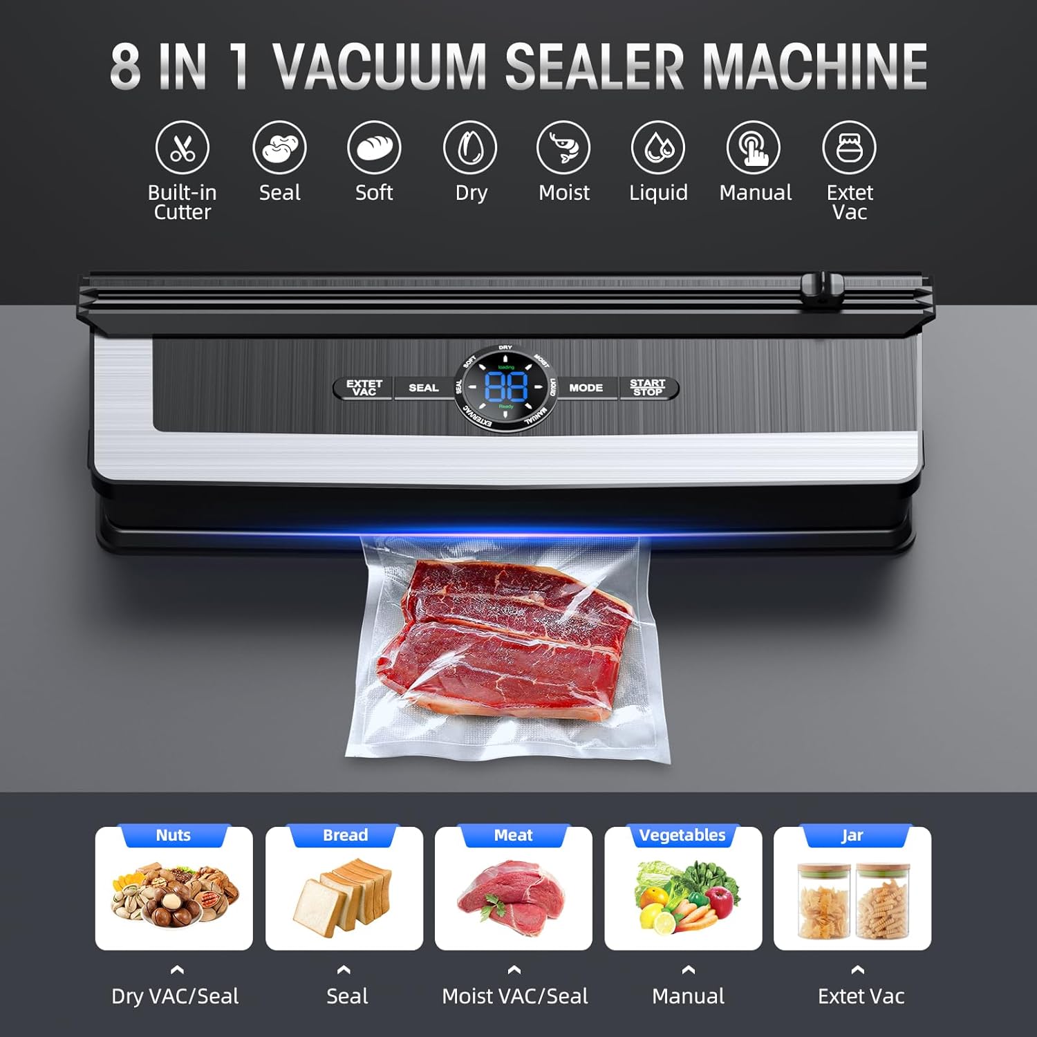 Appareil sous vide 8-en-1 avec coupeur intégré