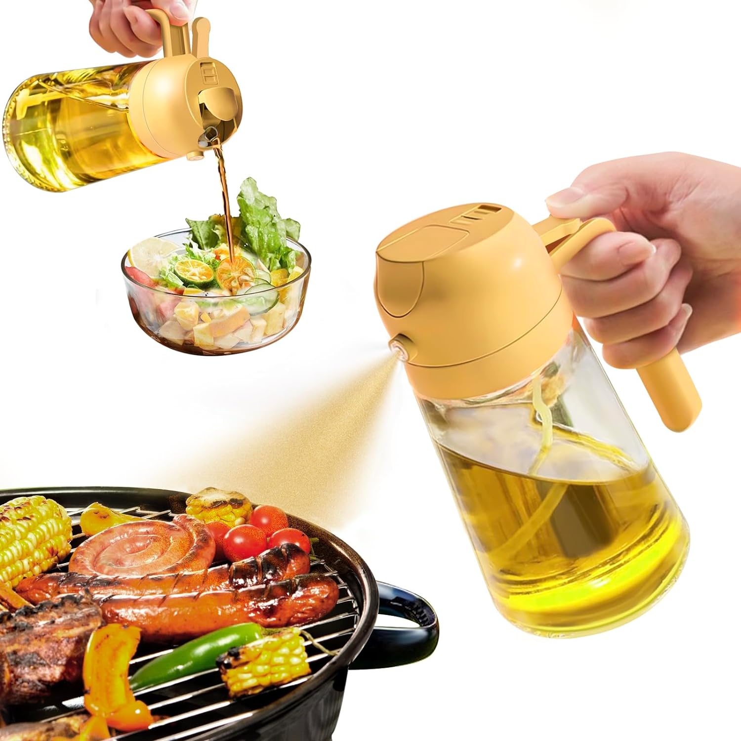 Spray d'huile d'olive 2-en-1 – Bouteille en verre premium de 470 ml