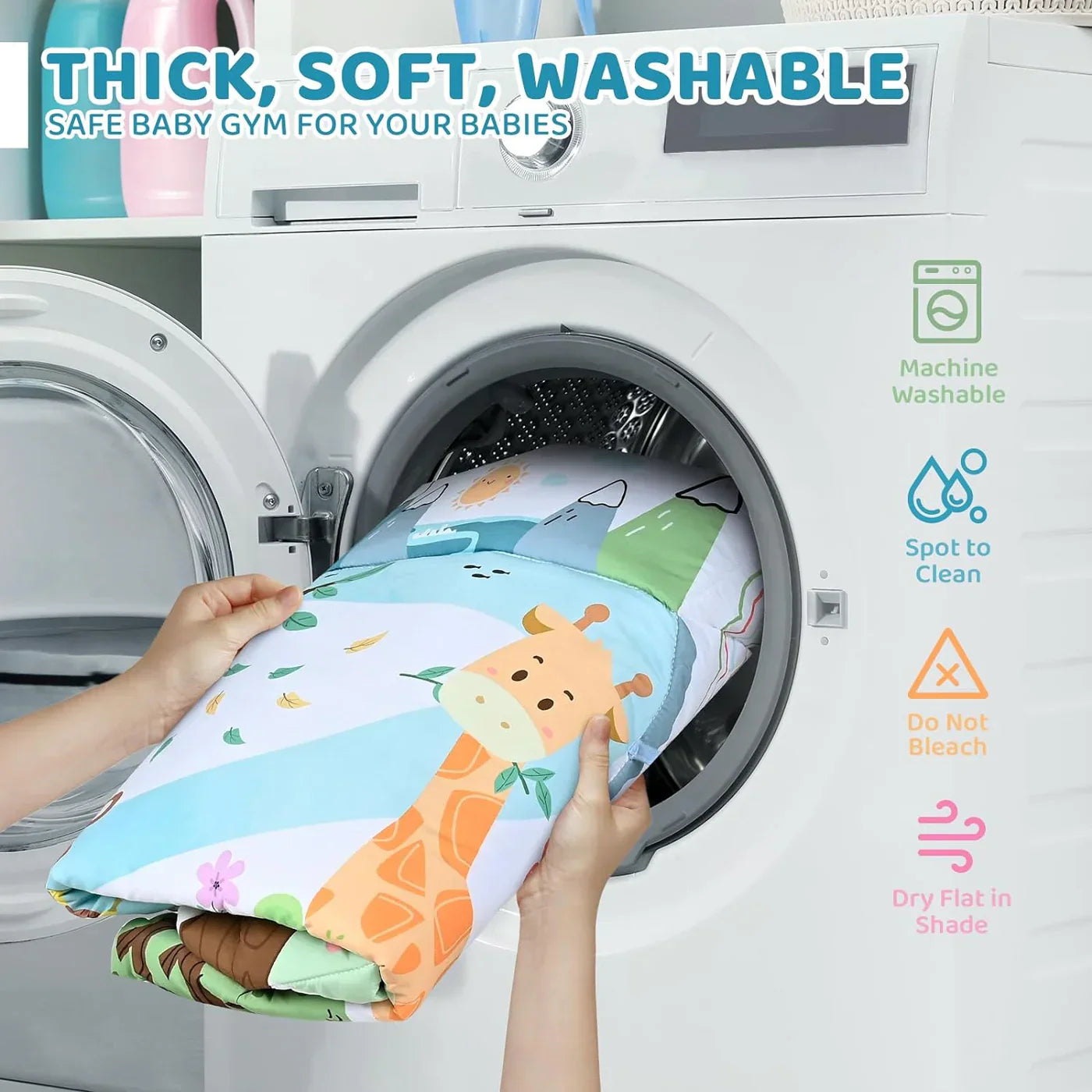 Tapis d'éveil 8-en-1 avec piscine à balles – Tapis de gym pour bébé lavable avec jouets pour le développement et le temps sur le ventre