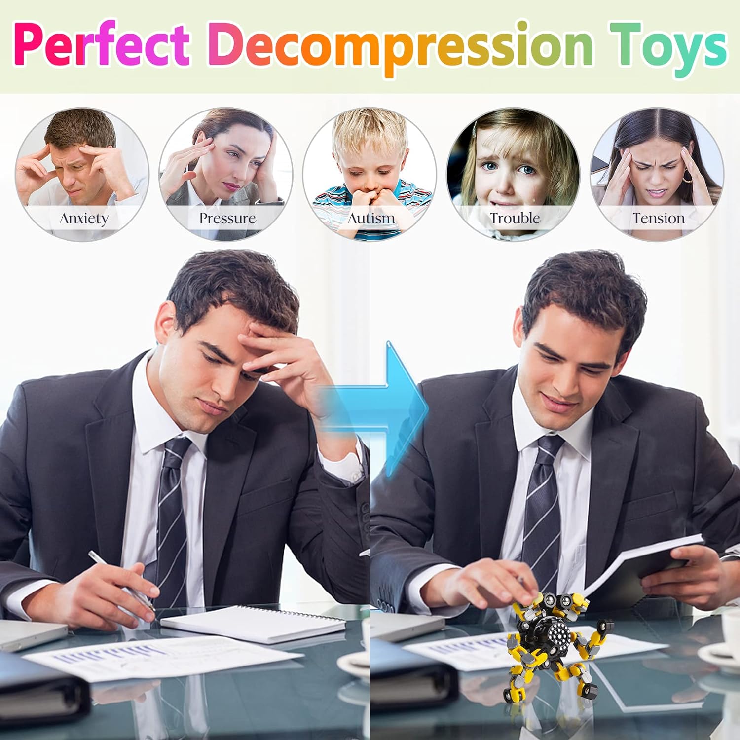 Spinner anti-stress déformable pour enfants et adultes – Set de 4