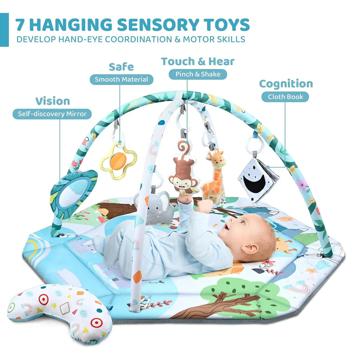Tapis d'éveil 8-en-1 avec piscine à balles – Tapis de gym pour bébé lavable avec jouets pour le développement et le temps sur le ventre