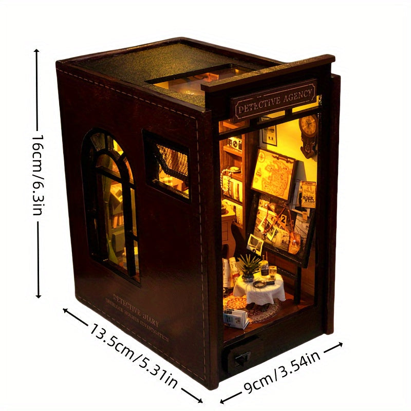 Bureau de Détective DIY Miniature – Ensemble de Puzzle 3D avec Éclairage pour Hobbyistes Créatifs