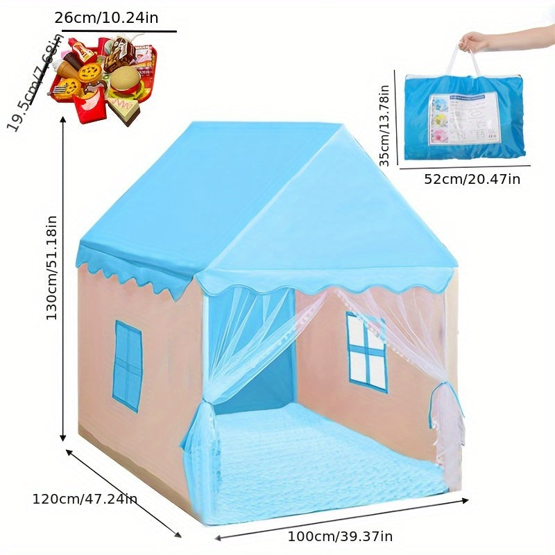Tente de Jeu pour Enfants – Maison de Princesse Bleue Joyeuse avec Ensemble de Jeu de Burger pour des Heures de Plaisir