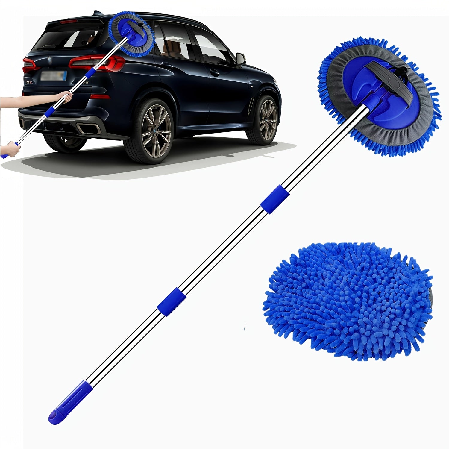 Brosse de Lavage Auto en Microfibre avec Long Manche – Tête de Mop Amovible pour un Nettoyage Sans Rayures
