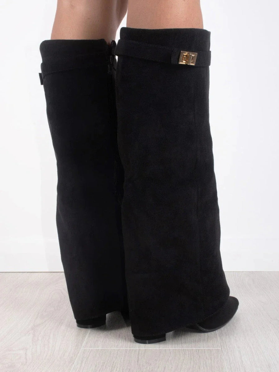Bottes hautes modernes en suède pour femmes