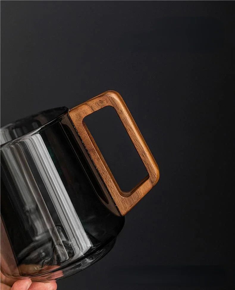 Tasse en Verre Guanshan avec Poignée en Bois – Mug à Couche Unique de Grande Capacité pour Café, Thé et Jus