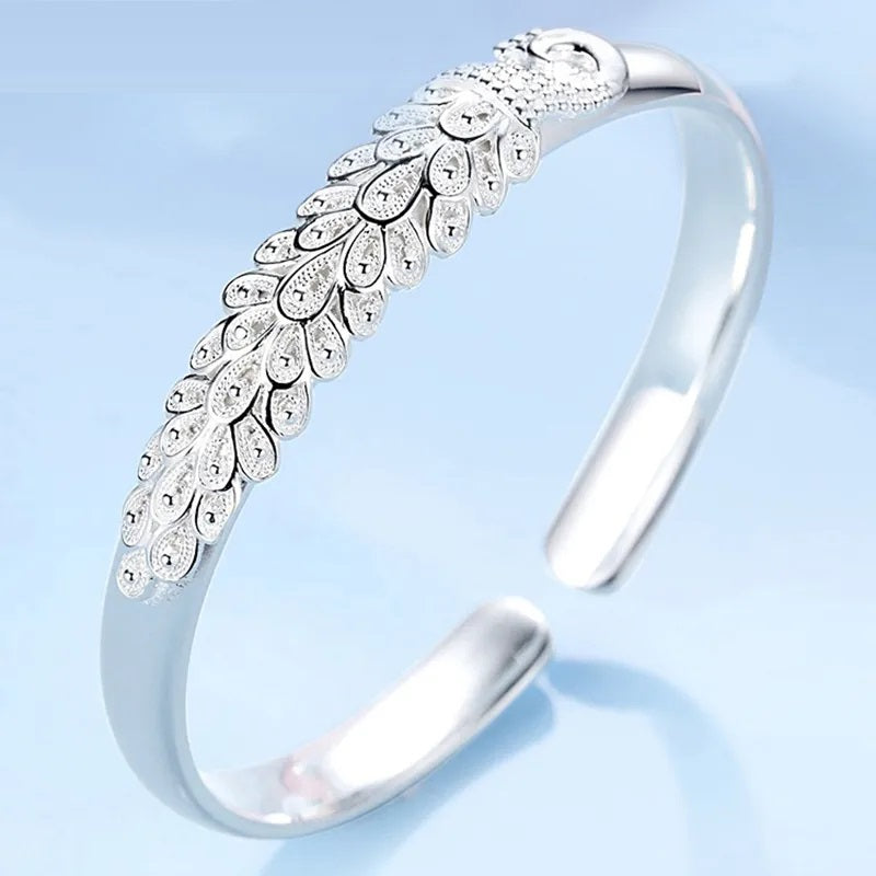 Bracelet en argent sterling avec charme paon
