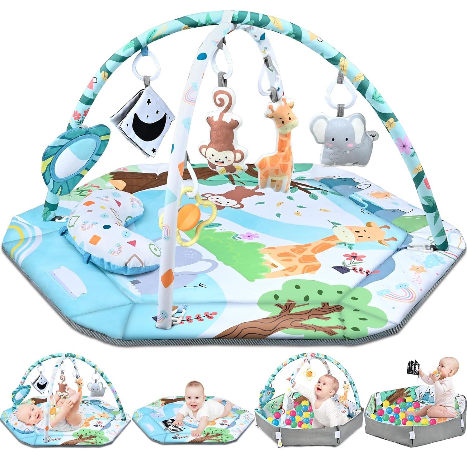 Tapis de Jeu 8-en-1 pour Bébé & Bac à Balles - Tapis de Jeu Lavable avec Jouets