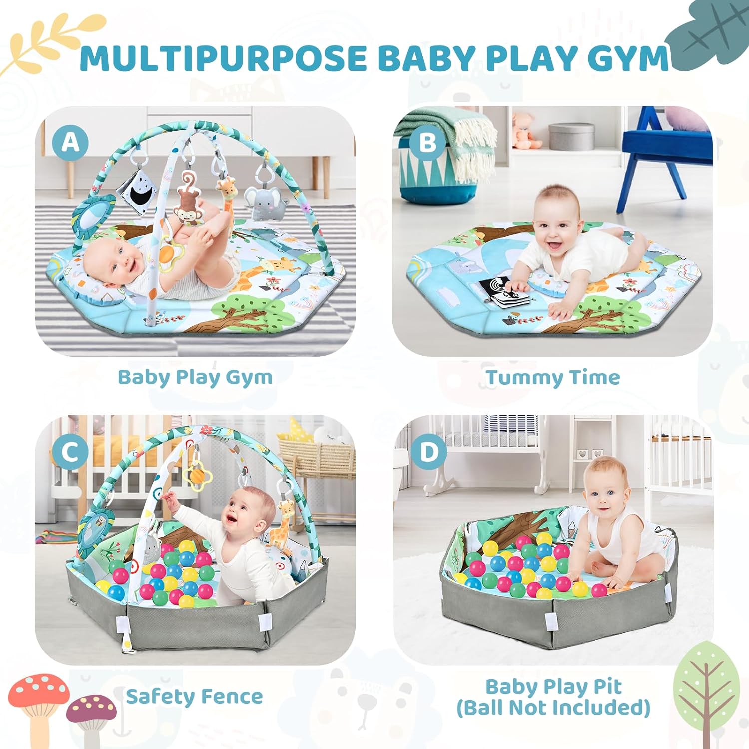Tapis de Jeu 8-en-1 pour Bébé & Bac à Balles - Tapis de Jeu Lavable avec Jouets