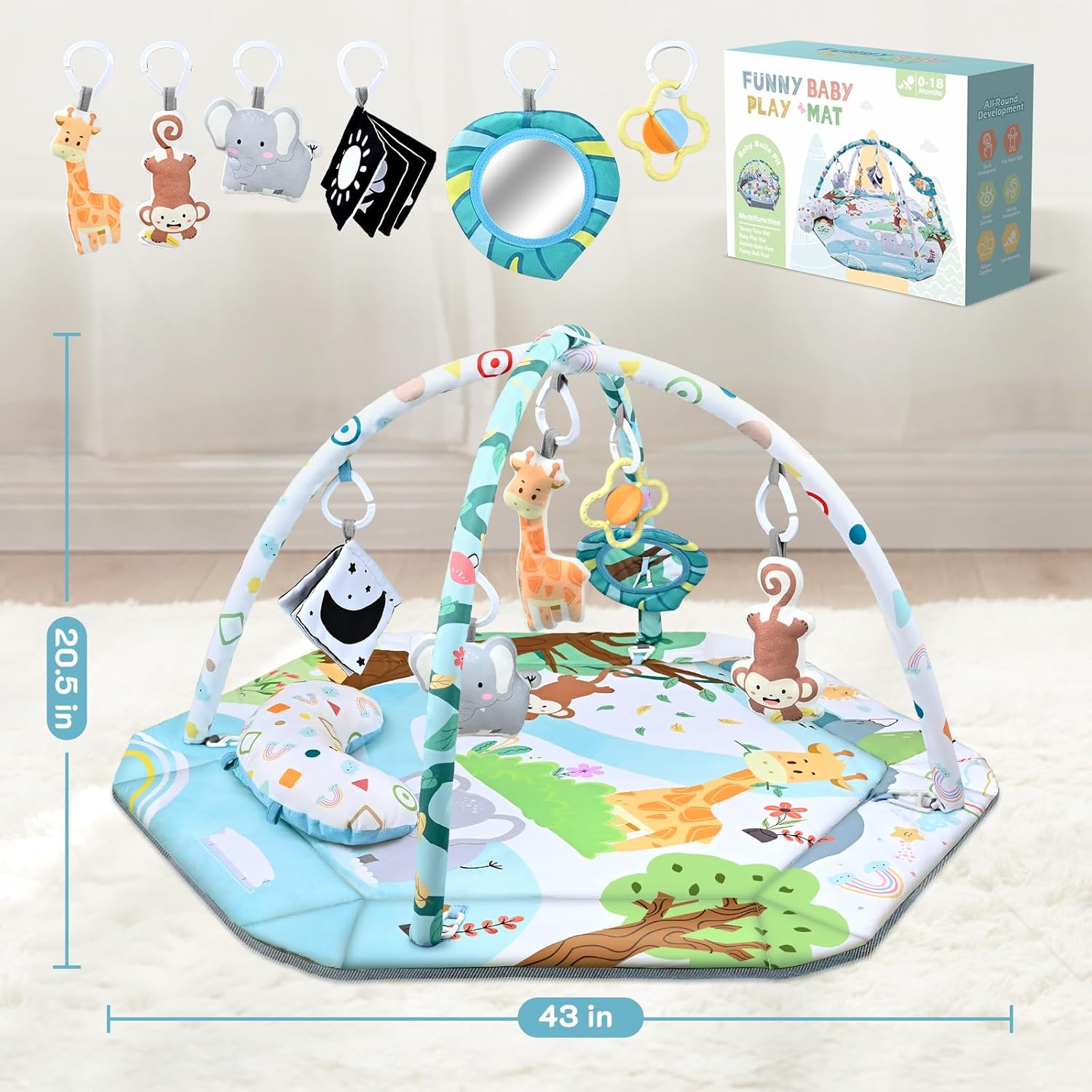 Tapis de Jeu 8-en-1 pour Bébé & Bac à Balles - Tapis de Jeu Lavable avec Jouets