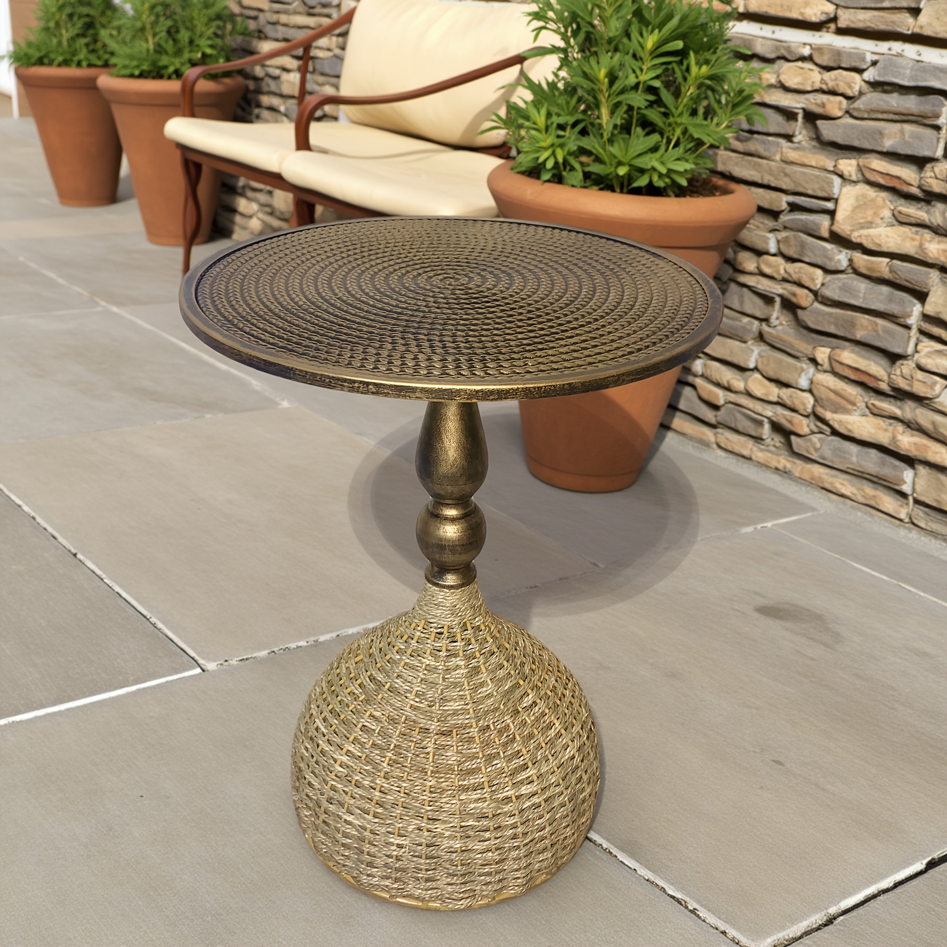 Table basse en herbe aquatique faite à la main – Look bronze antique