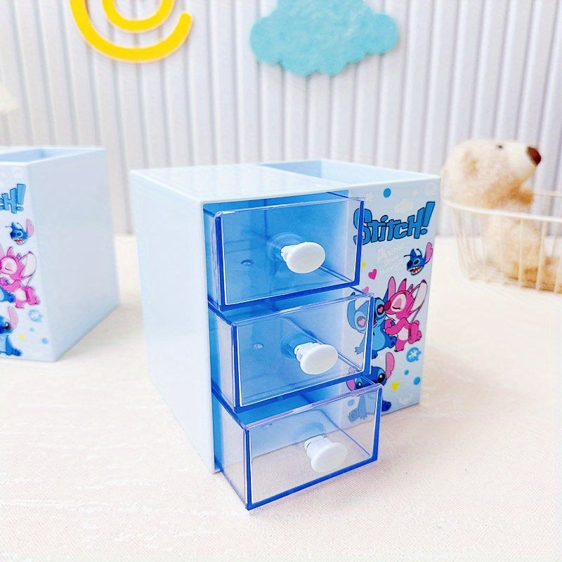 Boîte de Rangement Disney Stitch 3 Compartiments – Organisateur Multifonction pour Bureau, Bijoux et Jouets