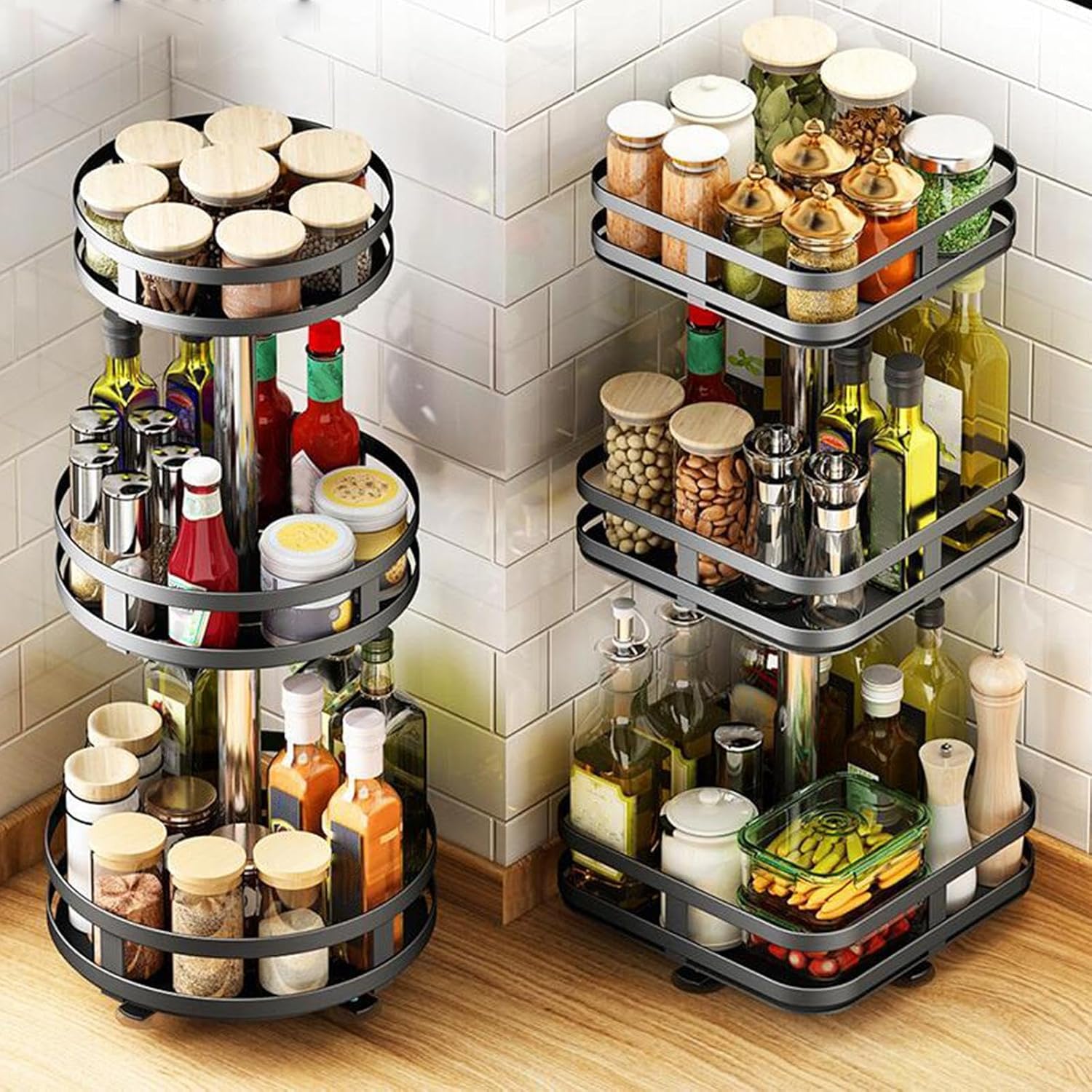 Organisateur de Condiments Luxe GourmetSphere | Support rotatif à 360° pour un espace cuisine optimal