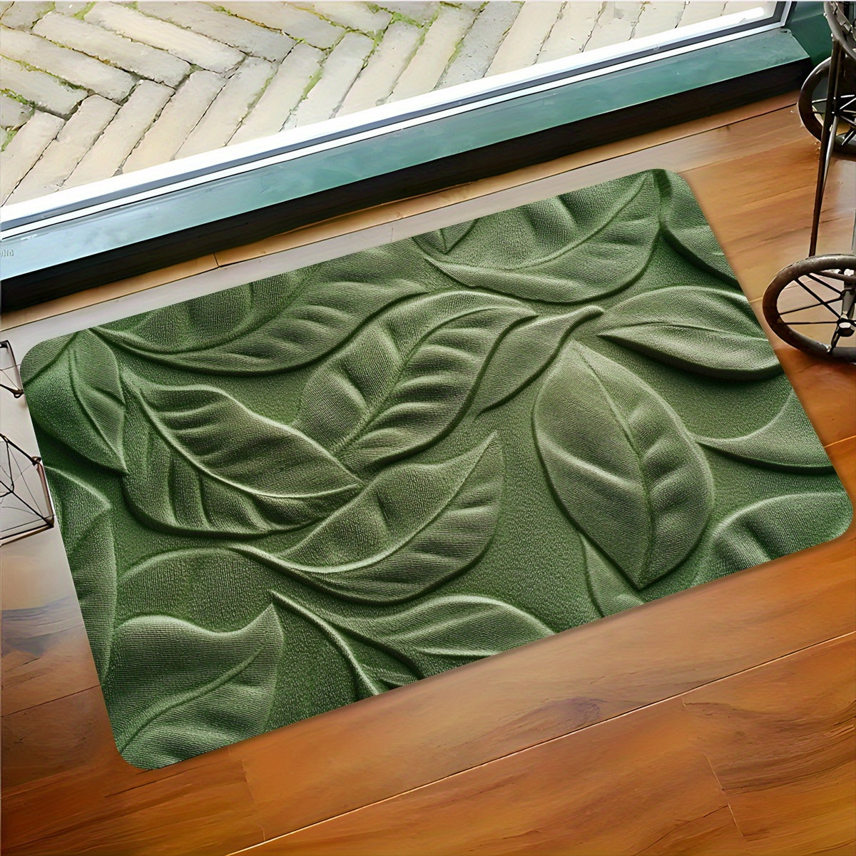 Tapis de Bain en Terre de Diatomée avec Motif de Feuilles Vertes – Absorbant et Sèche Rapidement