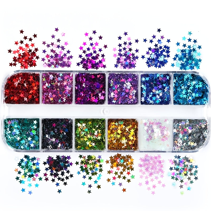 12 Couleurs Étoiles Sequins – Sequins Pailletés dans une Longue Boîte pour DIY et Scrapbooking