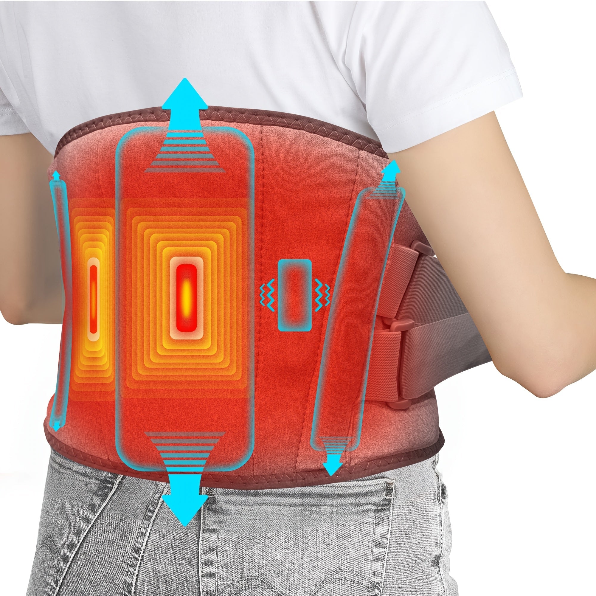 Bandes de Massage Chauffantes Sans Fil pour le Dos et la Taille – 3 Modes de Chaleur et de Vibration Réglables pour une Détente Maximale