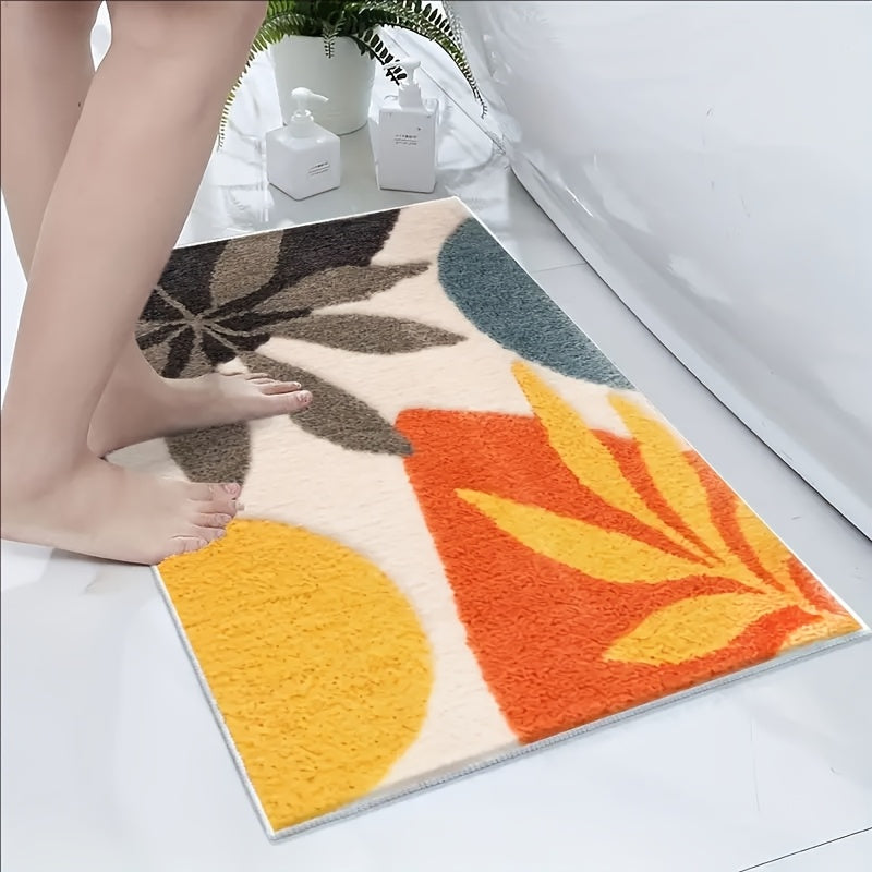 Tapis de Bain Géométrique Abstrait – Absorbant et Doux pour Salle de Bain ou Cuisine