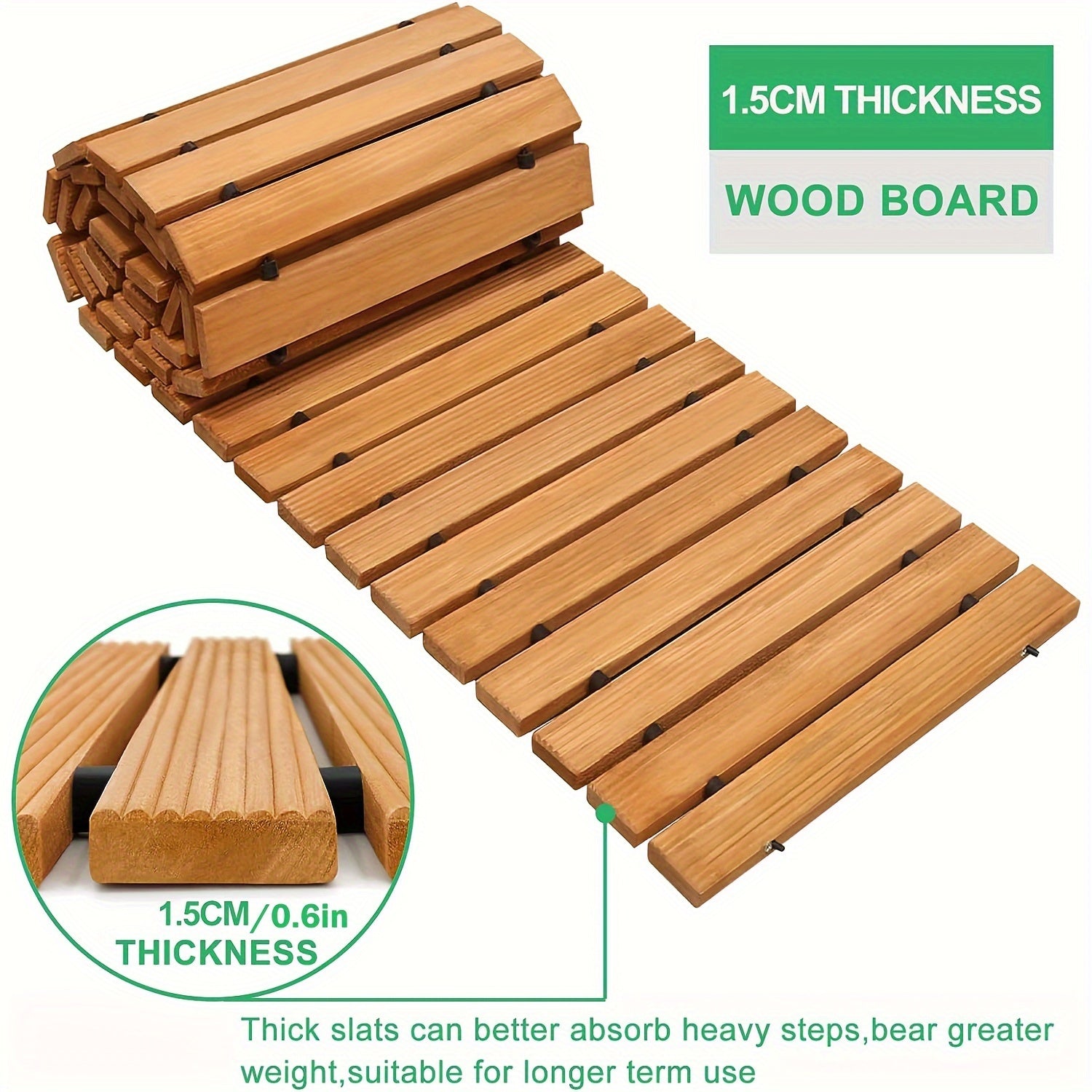 Tapis de Chemin en Bois Roulable – Tapis Durable pour l'Extérieur avec Protection Antidérapante