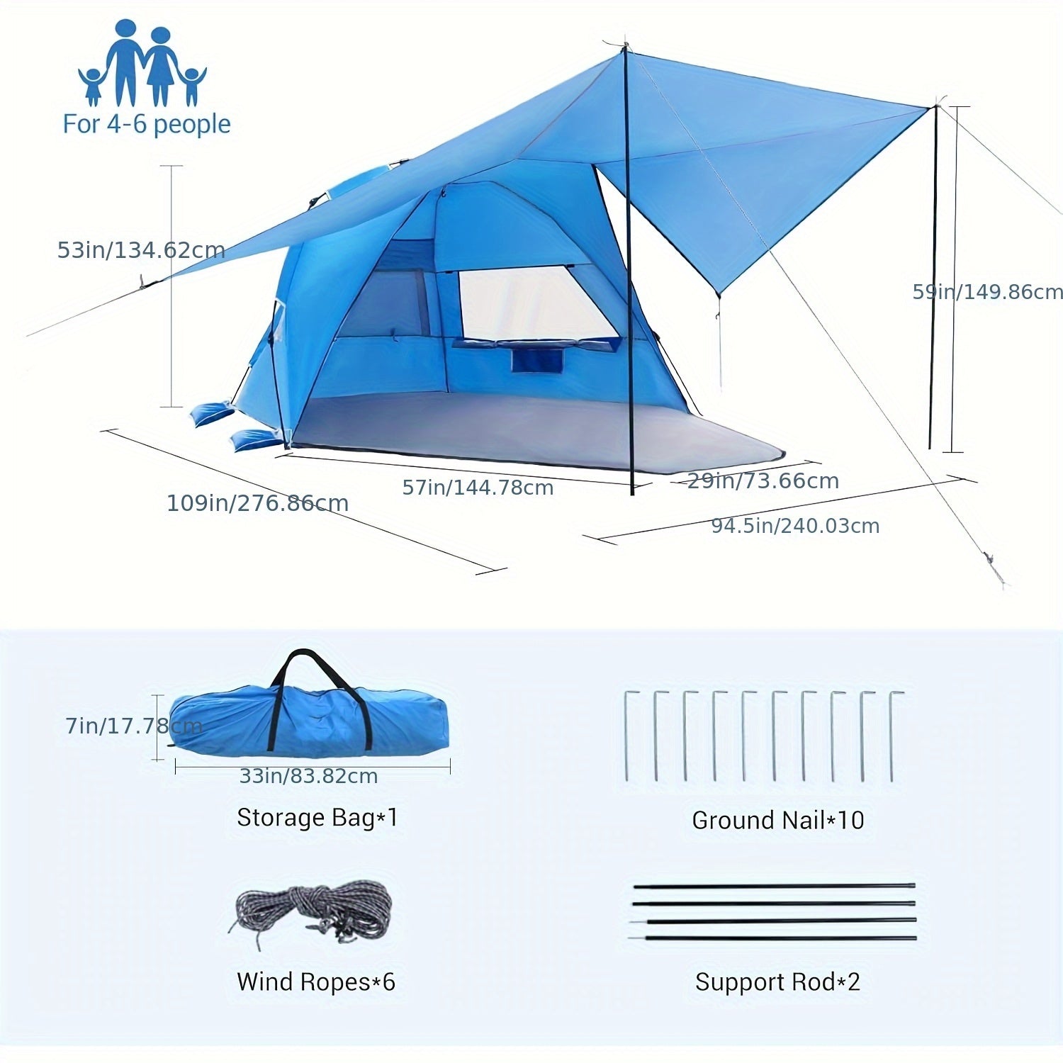 BreezeShield Tente de Plage – Légère et Spacieuse pour 4-6 Personnes