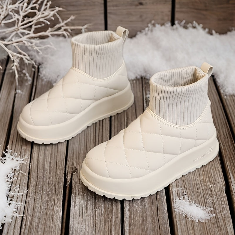 Bottes de Neige d'Hiver Montantes pour Femmes – Design Matelassé avec Isolation et Semelle en Caoutchouc Antidérapante
