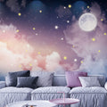 Murale de Mur de Taille Complète Décor Mur Tranquille Novelty Lune et Étoile en Rose et Violet