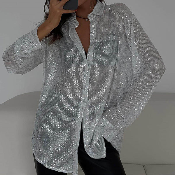 Blouse Lâche avec Paillettes Brillantes – Celeste