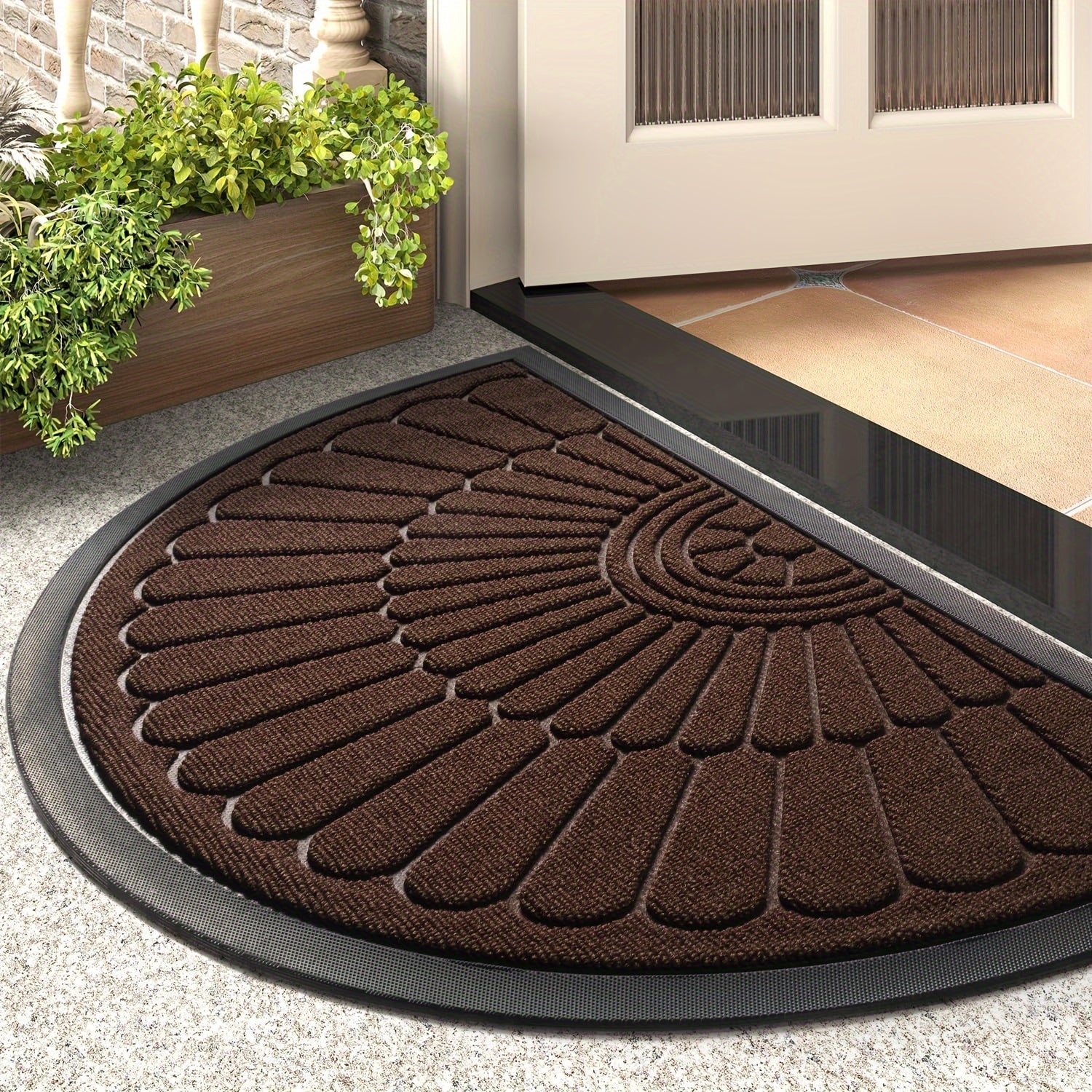 Tapis de Porte en Caoutchouc Durable - Design Demi-Rond pour Intérieur et Extérieur
