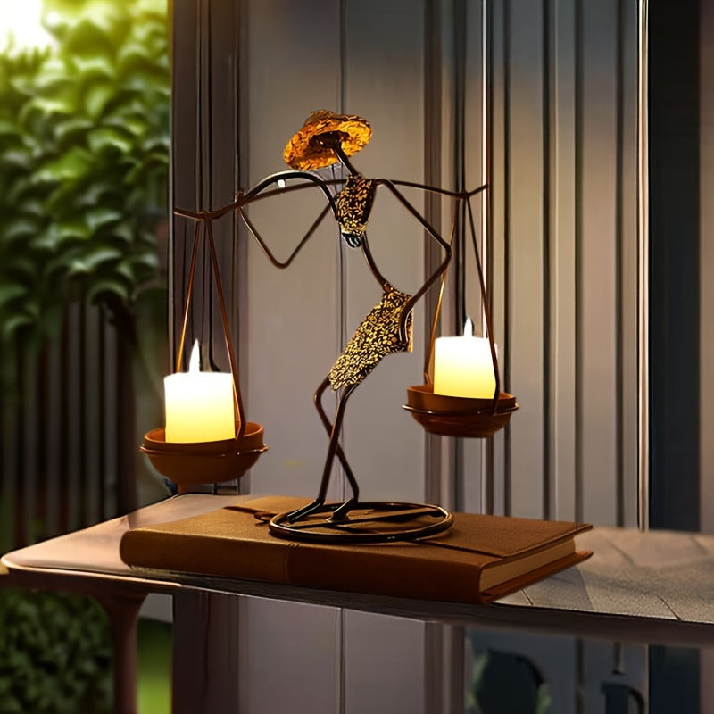 Bougeoir Créatif en Forme d'Équilibre – Décoration de Table Artistique en Fonte pour une Ambiance Chaleureuse