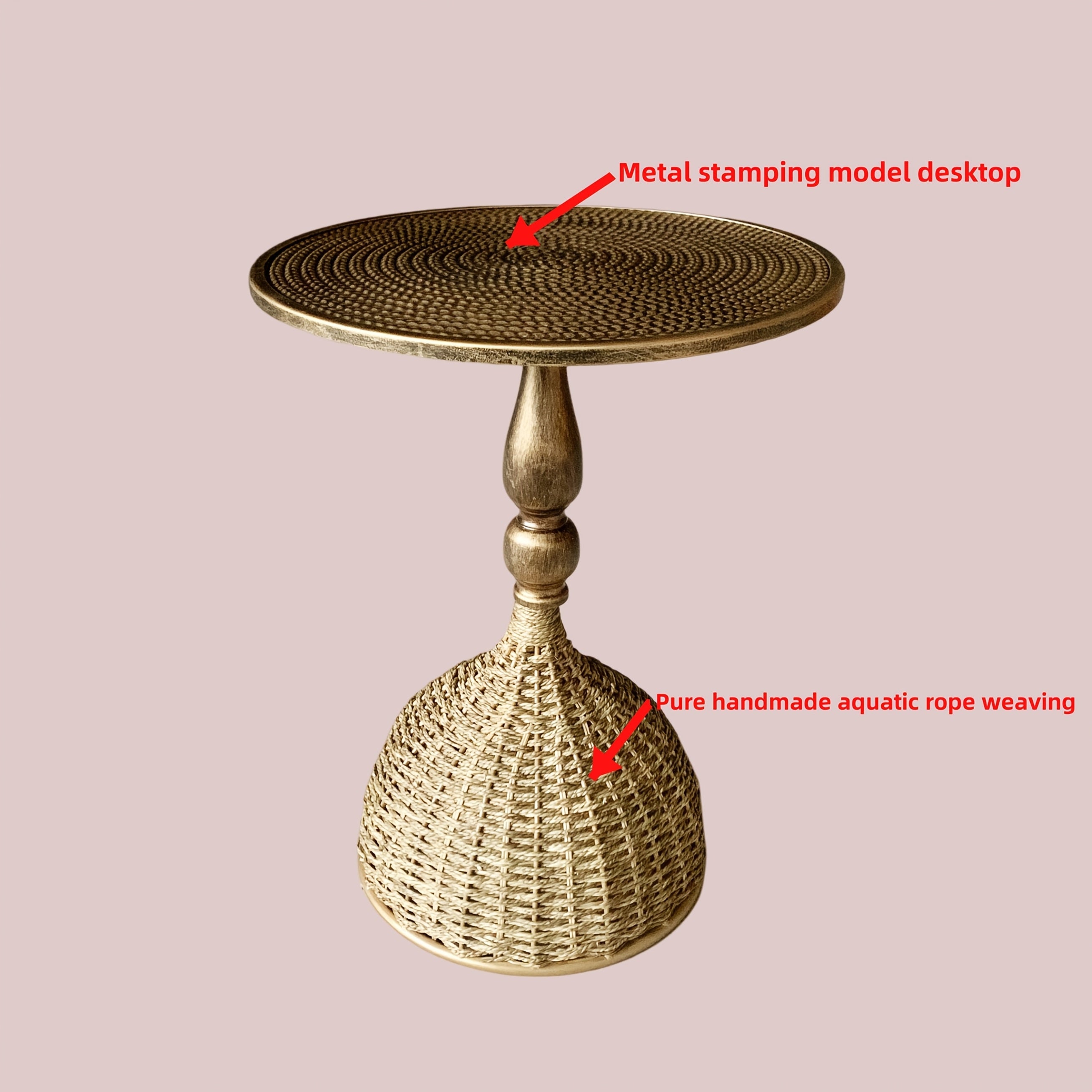 Table basse en herbe aquatique faite à la main – Look bronze antique