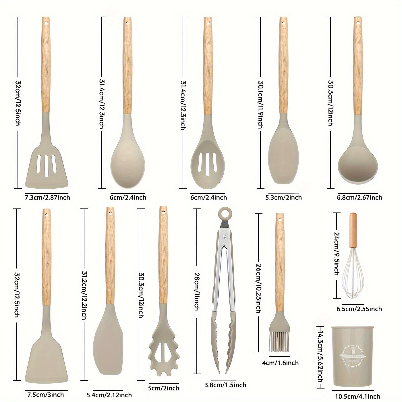 SilkChef Ensemble d'Ustensiles en Silicone de Luxe | Ustensiles de cuisine antiadhésifs et sécurisés avec manches en bois, modernes et lavables