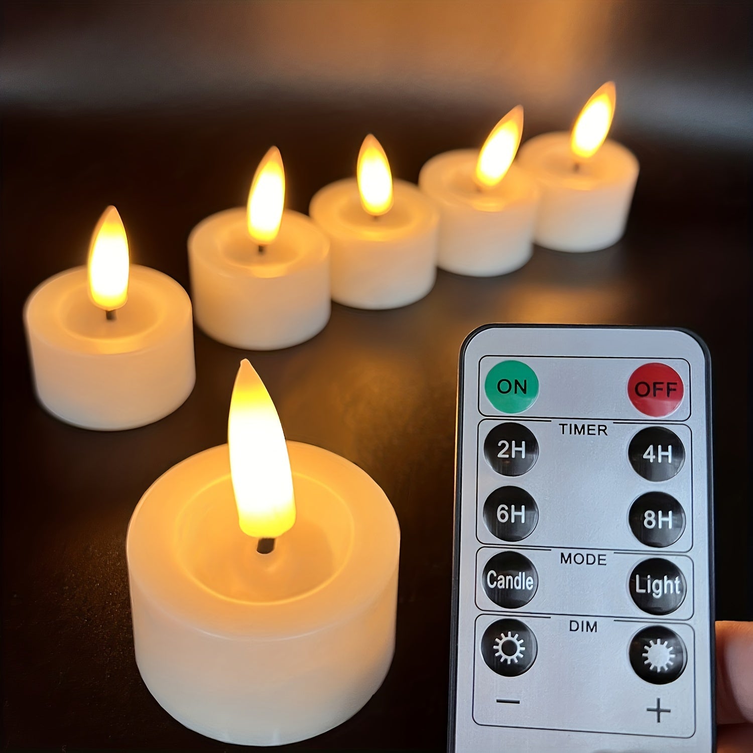 Bougies chauffe-plat sans flamme magiques - Ensemble avec télécommande et minuterie dimmable