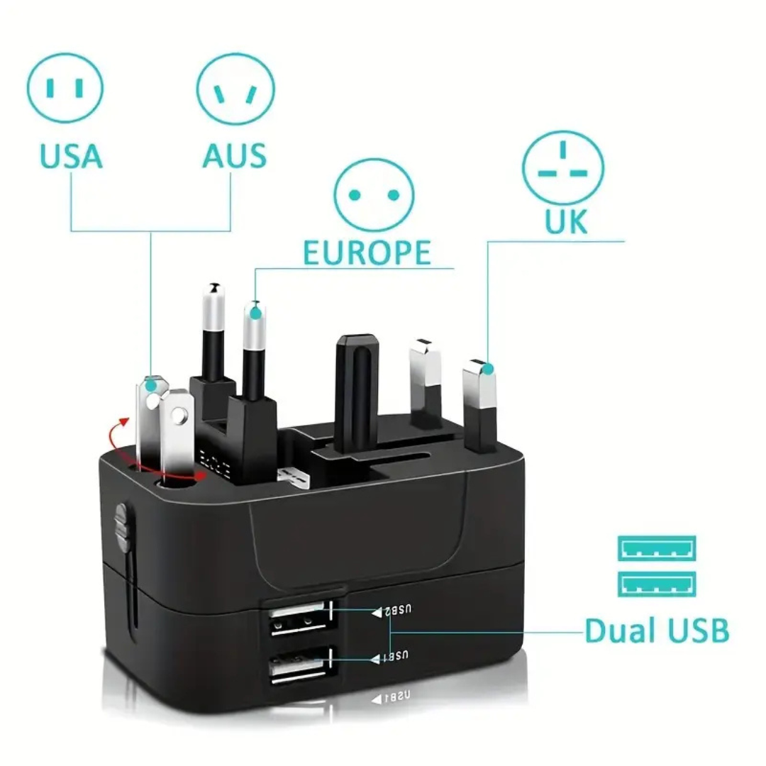 Adaptateur de Voyage LuxuraLink Elite | Charge rapide double USB pour une connectivité mondiale sans effort