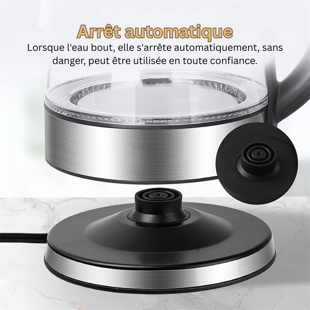 Bouilloire Électrique en Verre Luxe AquaElegance | Ébullition rapide de 2L avec lumière LED, arrêt automatique et protection contre la cuisson à sec pour une utilisation sûre et élégante en cuisine