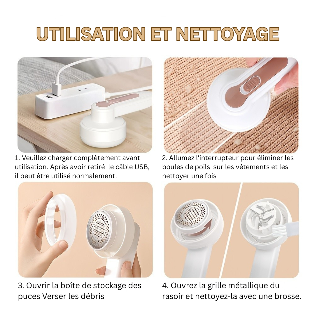 VelvetCare Luxe Éliminateur de Peluches Rechargeable | Élimination sans effort des peluches pour vêtements, meubles et tapis