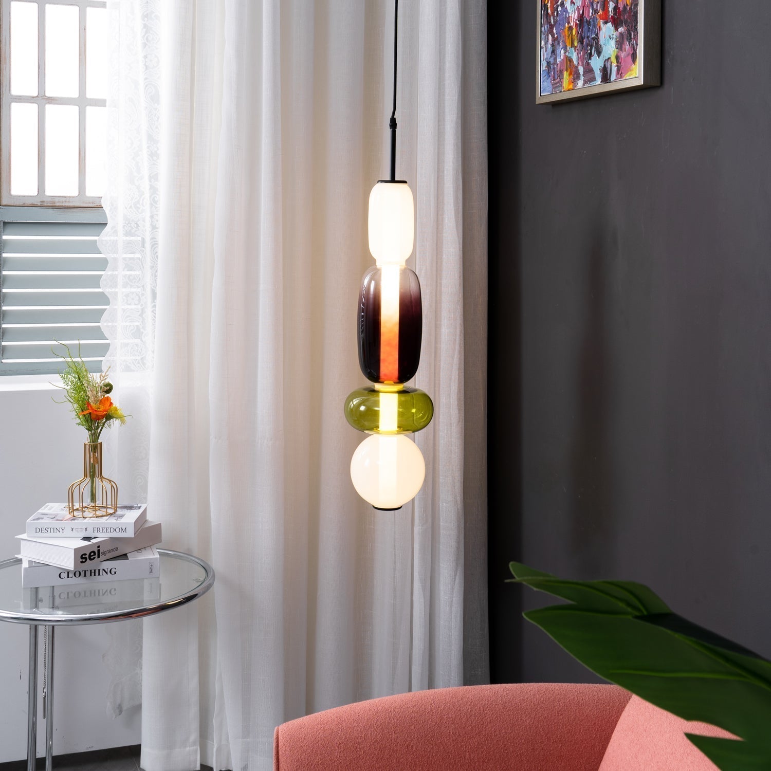 Suspension en Verre Candie – Éclairage LED en Verre Vibrant pour un Intérieur Élégant